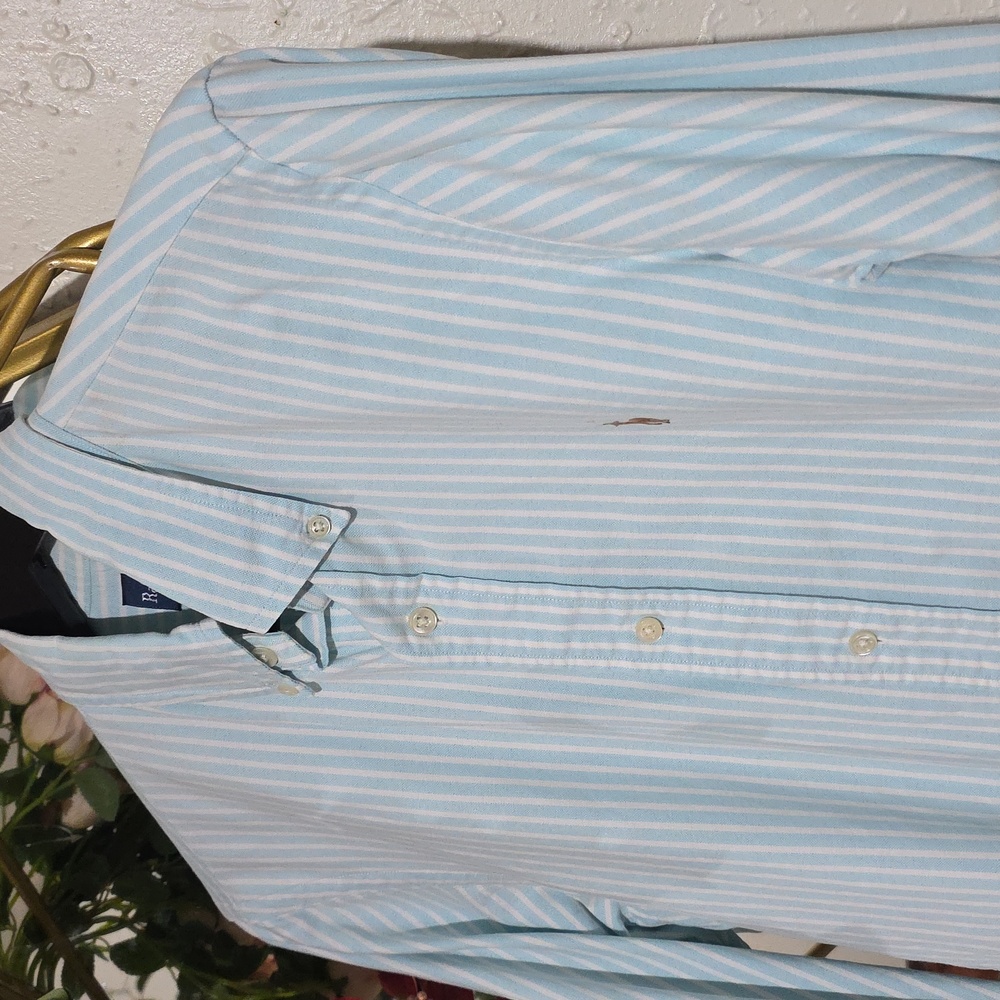 Ralph Lauren Pale Blue and White Striped Men's Button-Down Shirt - Picture 2 of 7